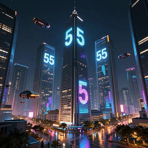 Futuristic Cyberpunk City at 55 Years