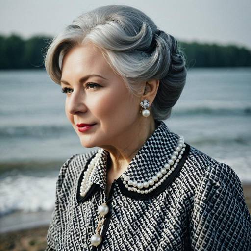 Elderly Woman in Classic Soviet-Style Blouse by the Water