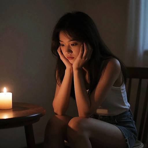 Teen Girl in Candlelit Room