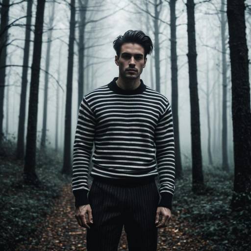 Man in Striped Sweater in Foggy Forest