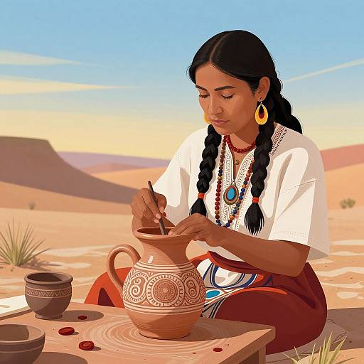 Hopi Woman Crafting Ceramic Pot