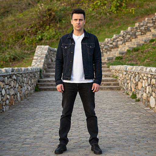 Serious Man on Cobblestone Path