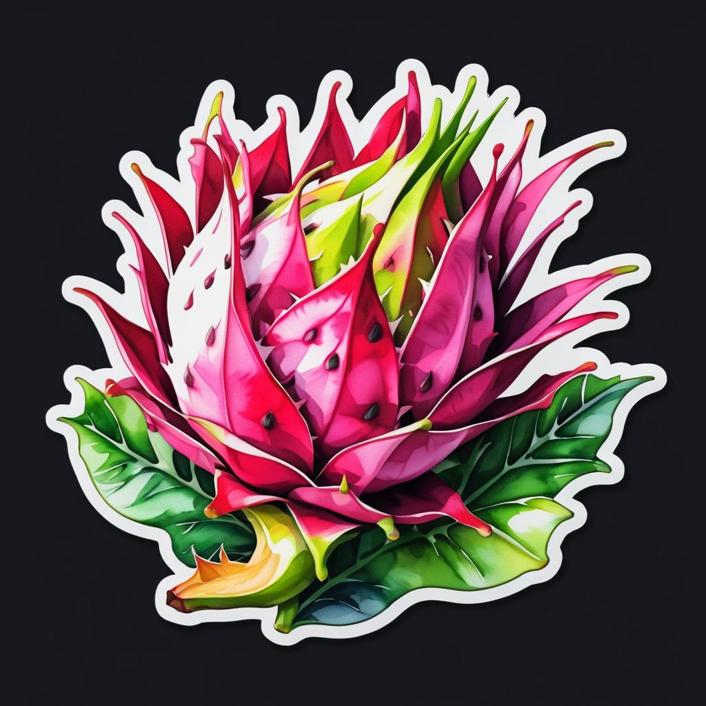 Vibrant Watercolor Dragon Fruit Sticker Design