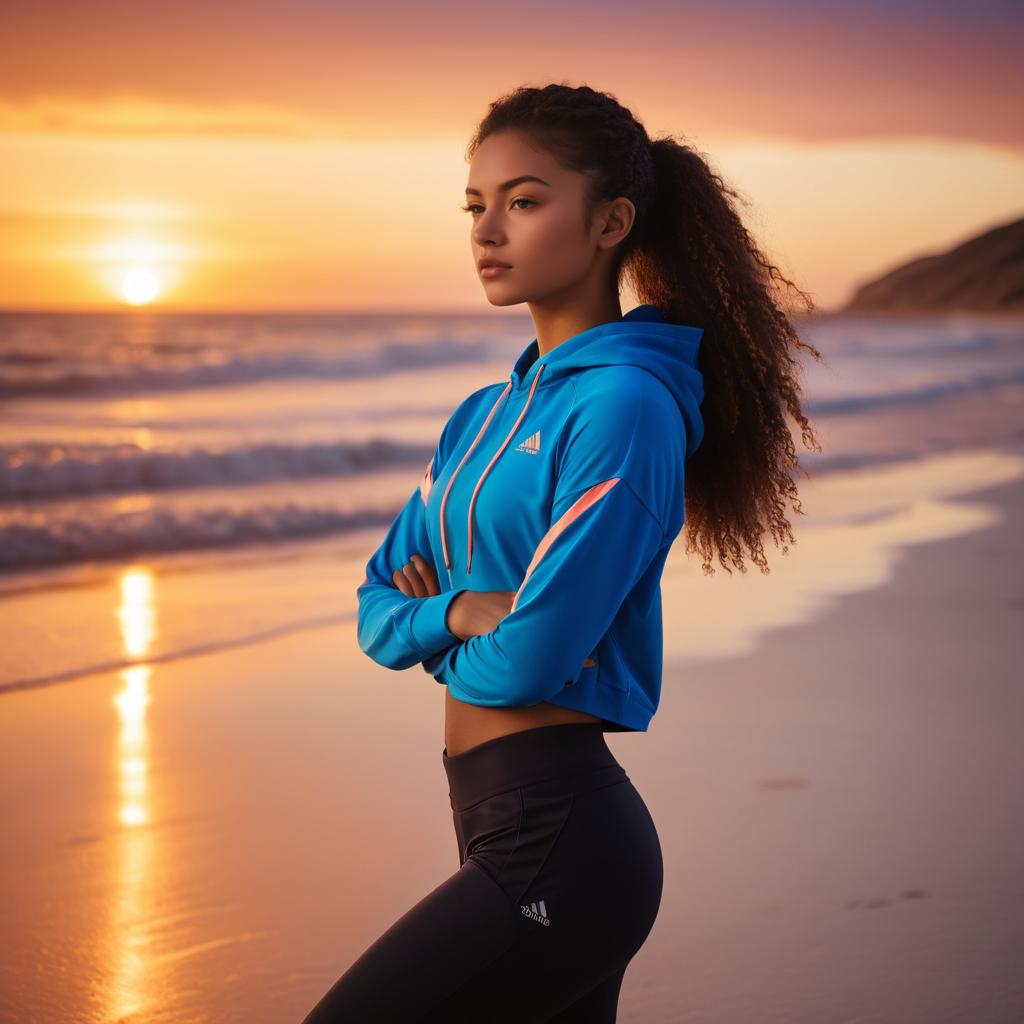 Dramatic Sunset Beach Teen in Athleisure