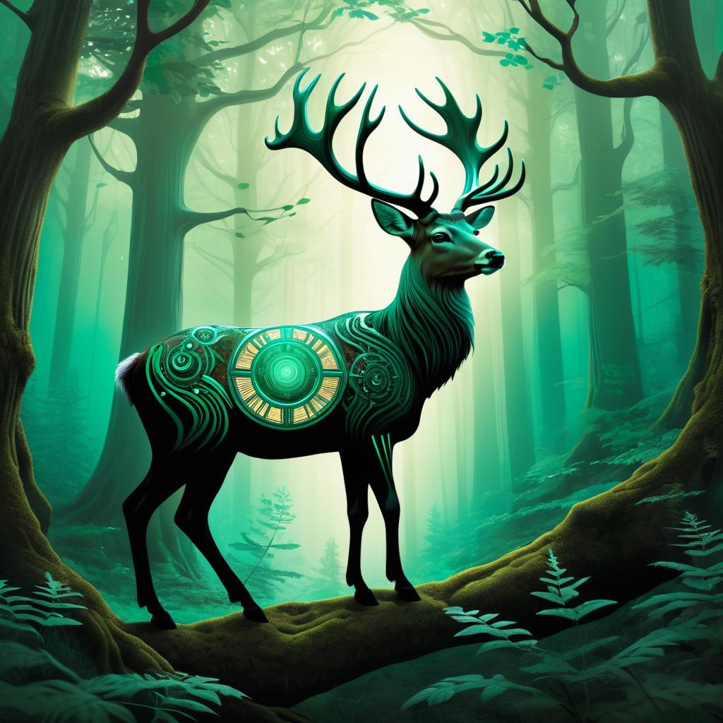 Biomechanical Deer in Magical Forest