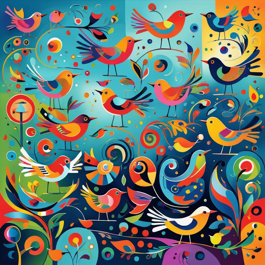 Whimsical Kandinsky-Inspired Bird Garden