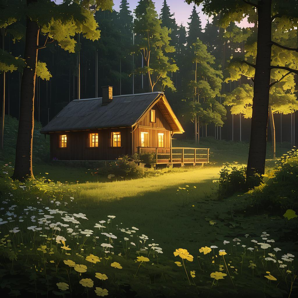 Serene Enchanted Woods with Rustic Cottages