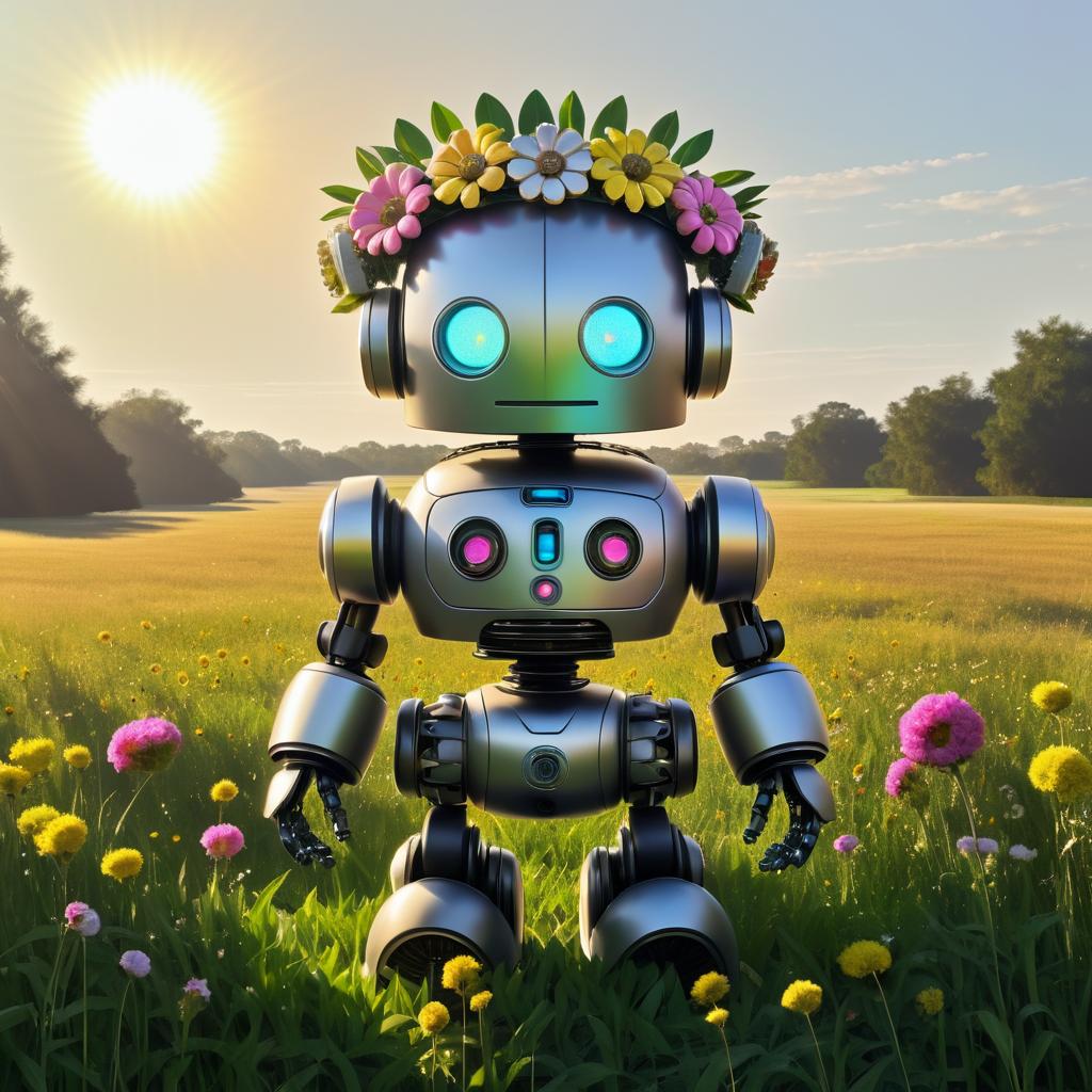 Serene Robot Blossom in Urban Nature