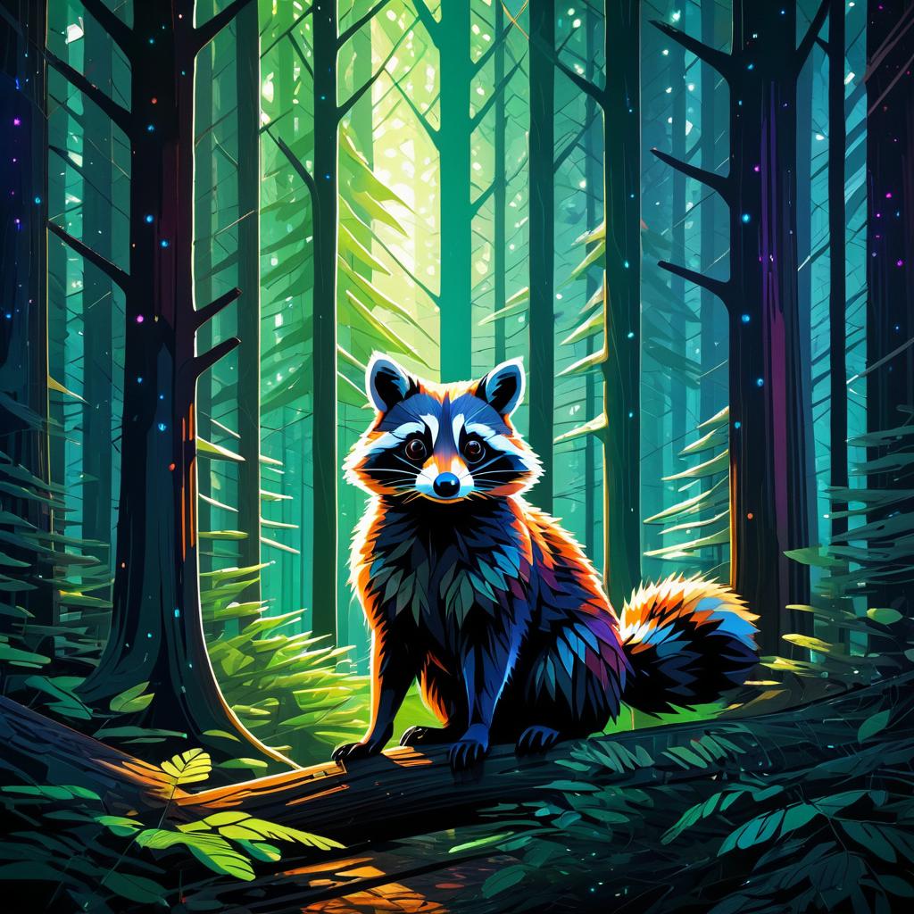 Curious Raccoon in Enchanted Forest