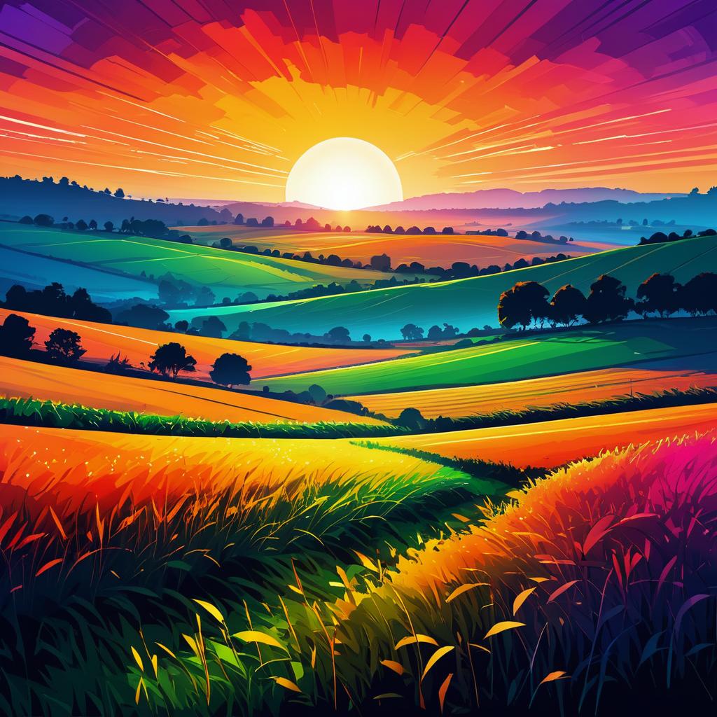 Vibrant Dawn Over Serene Fields