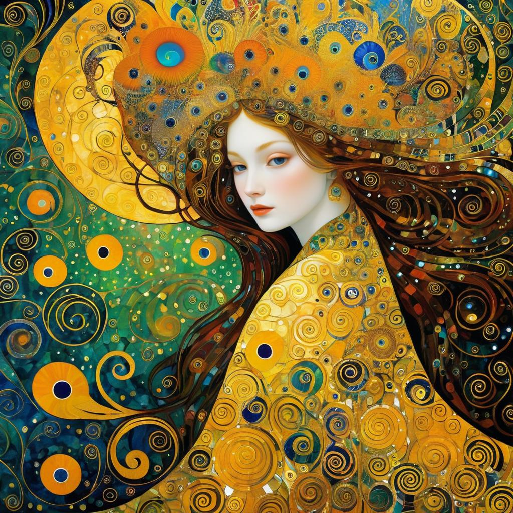 Surreal Klimt-Inspired Creature Art