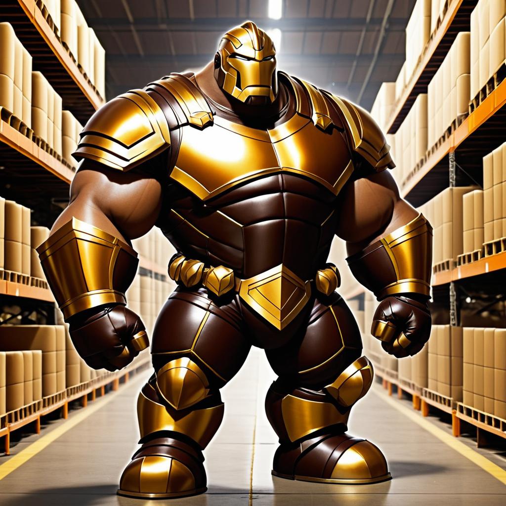 Proud Anthropomorphic Juggernaut in Warehouse