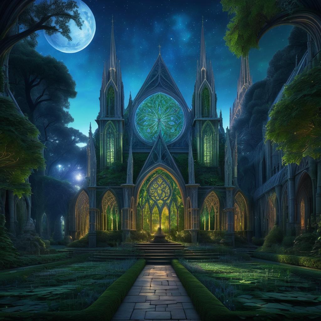 Elven Cathedral in Moonlit Garden