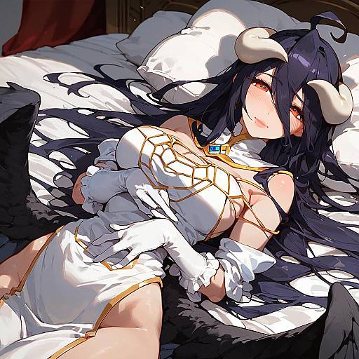 Anime Character Albedo Lying on Bed