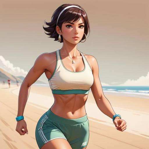 Dynamic Beach Runner with Short Hair