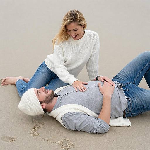Joyful Couple on a Sandy Beach