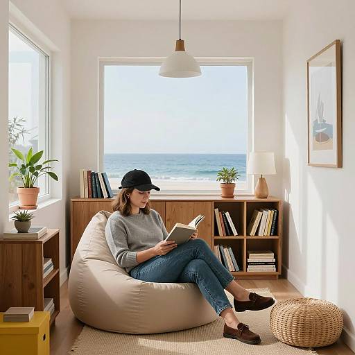 Cozy Reading Nook with Ocean View