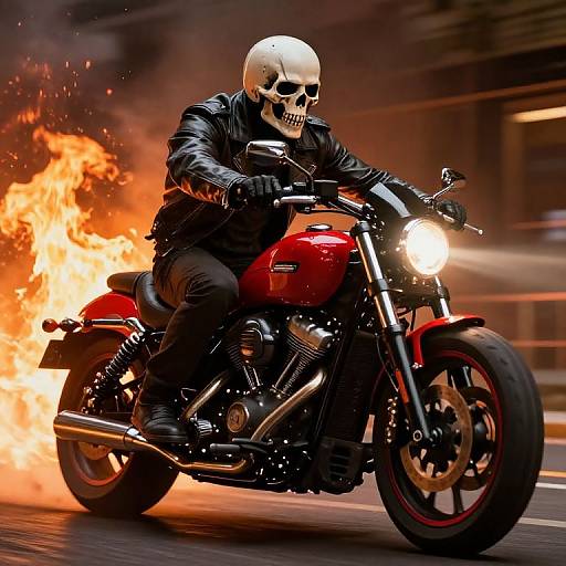 Ghost Rider on Fiery Black Motorcycle