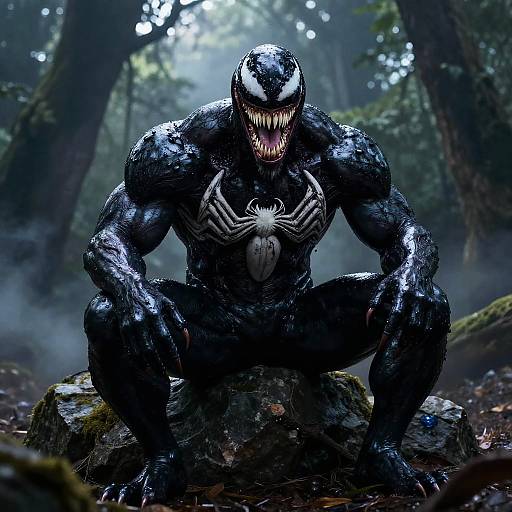 Venom in Eerie Forest Scene