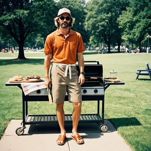 Casual Man Grilling in Riverside Park
