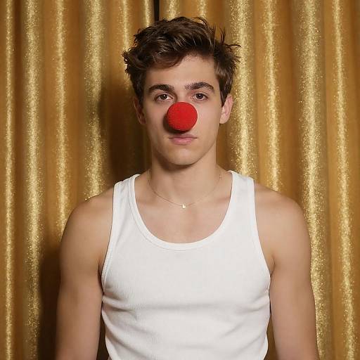 Young Man with Red Clown Nose