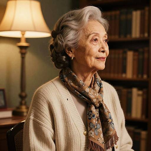 Elderly Woman with Side Part Hairstyle