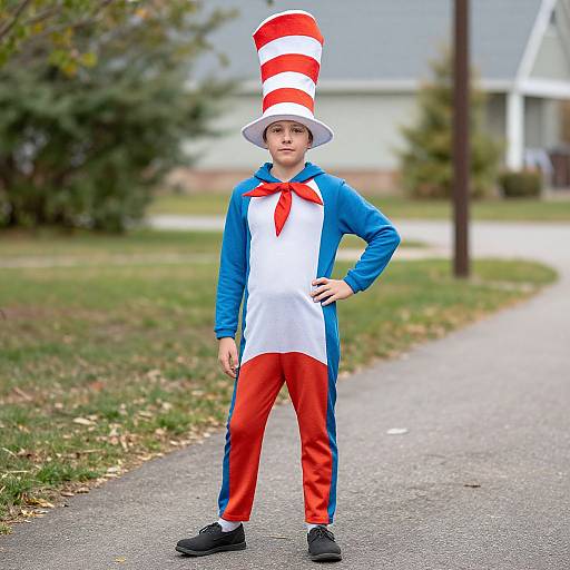 Homemade Seuss Costume Boy Outdoors