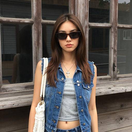 Young Woman in Denim Vest Portrait