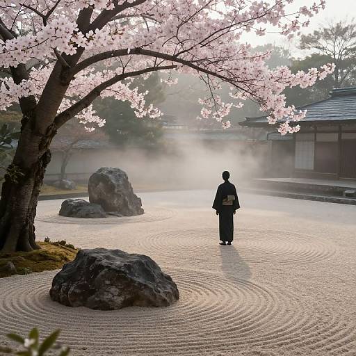 Tranquil Zen Garden Morning Mist