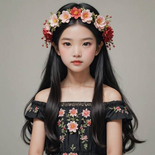 Realistic Portrait of a Girl with Flowers