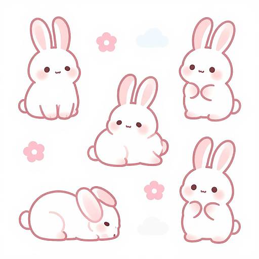 Cute Pink and White Rabbit Stickers