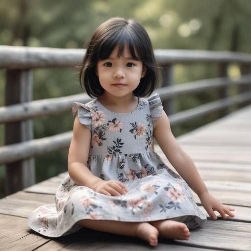 Toddler Girl Sitting on Wooden Bridge
