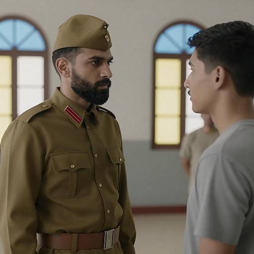 Serious Encounter in Military Uniform