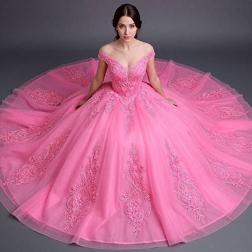 Elegant Woman in Embroidered Pink Gown