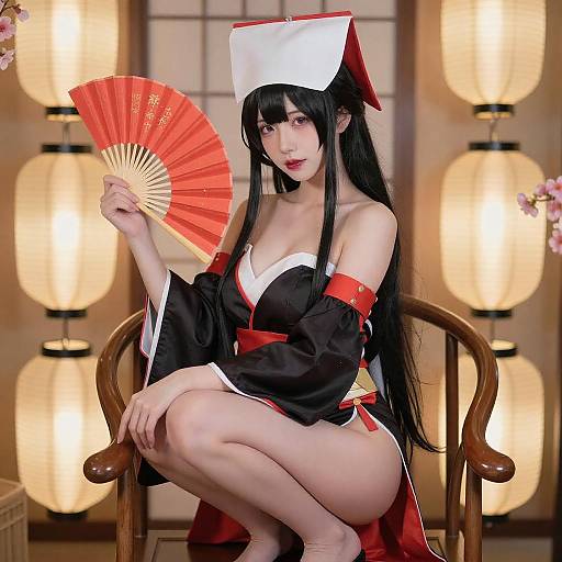Asian Woman Cosplaying Japanese Miko