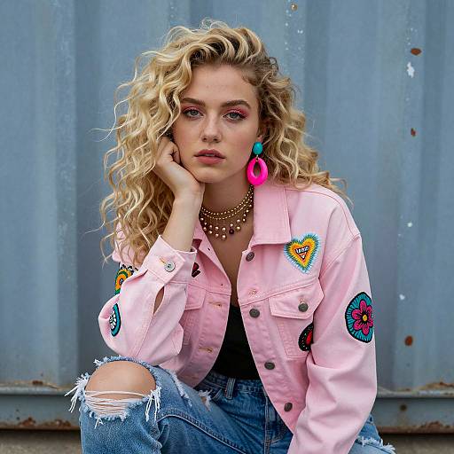 Stylish Woman Posing Against Metal Wall