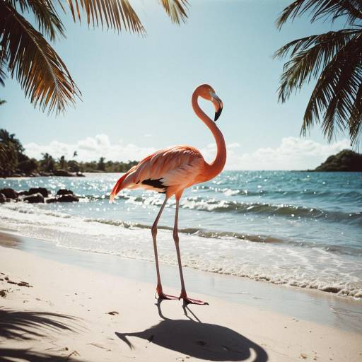 Flamingo on Tropical Beach Flamingo on Tropical Beach