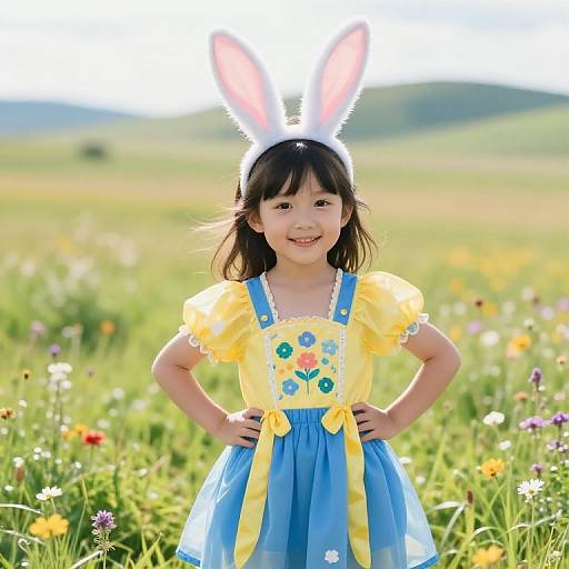 Cheerful Girl with Glowing Bunny Ears
