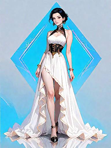 Elegant Woman in White Evening Gown