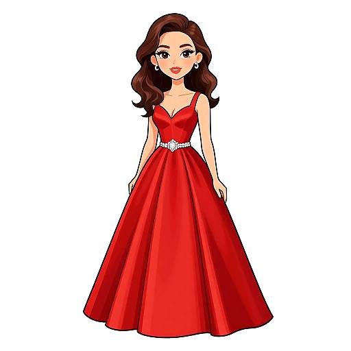 Woman in Red Satin Ball Gown