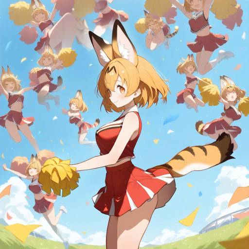 Energetic Cheerleader with Serval Companion