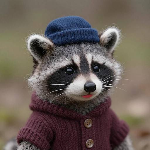 Felted Wool Raccoon Cub Portrait