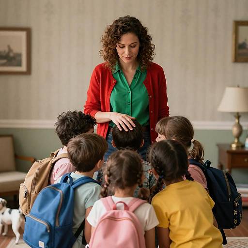 Woman with Children in Vintage Room