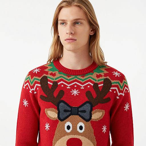 Young Man in Festive Christmas Sweater