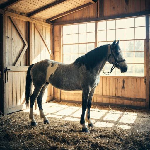 Whimsical Wooden Horse in Sunlit Barn