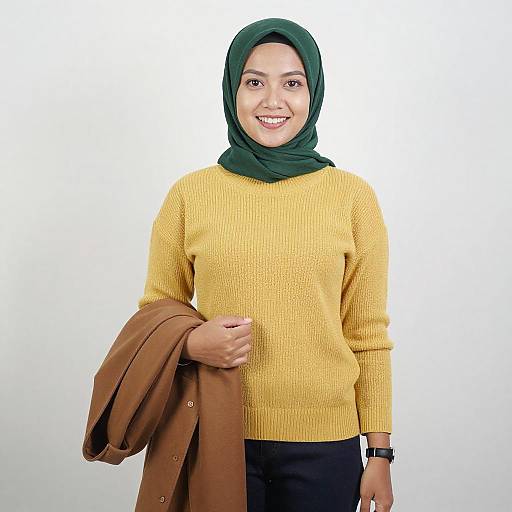 Smiling Asian Woman in Green Hijab