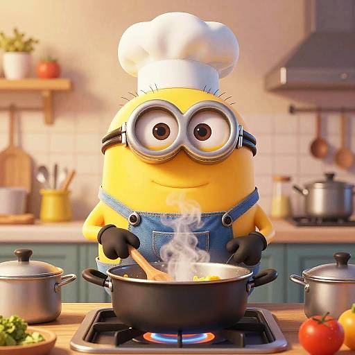 Minion Cooking in Cozy Kitchen