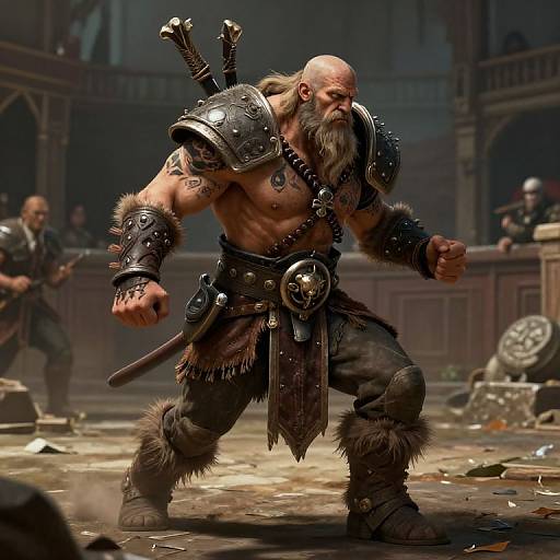 Fantasy Barbarian Warrior in Arena Fight Pose
