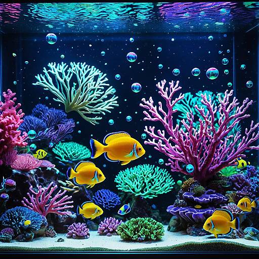 Glowing Coral Reef Aquarium with Tropical Fish