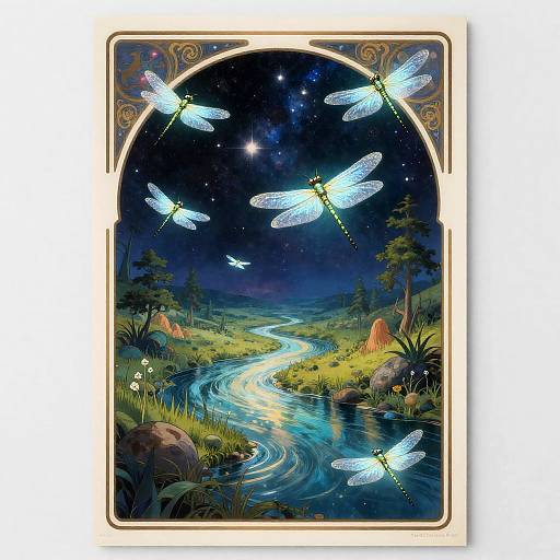 Galactic Marshlands with Bioluminescent Dragonflies